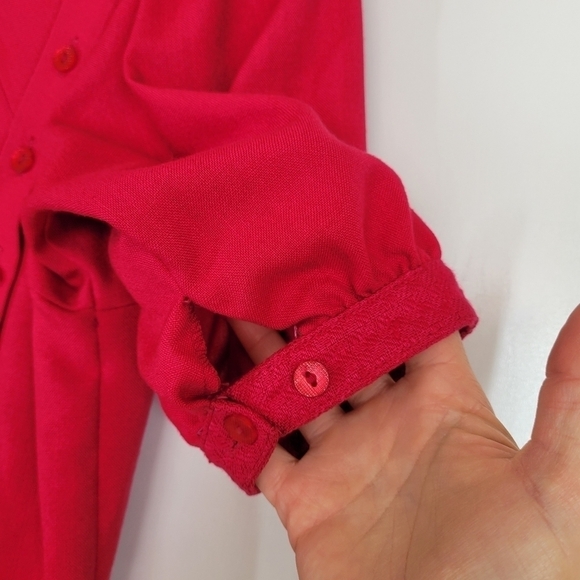 VINTAGE Leslie Fay Union Made Fuchsia Puff Sleeve Belted Dress 1970s Lady - Picture 8 of 17